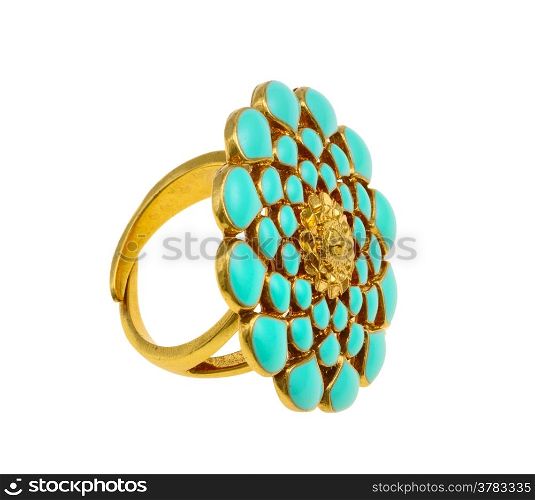 Jewellery, yellow ring with blue floral ornament