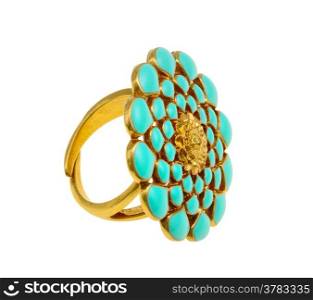 Jewellery, yellow ring with blue floral ornament