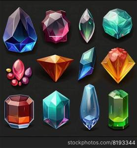 jewelry game crystal gem ai generated. blue gui, emerald mineral, shiny gold jewelry game crystal gem illustration. jewelry game crystal gem ai generated