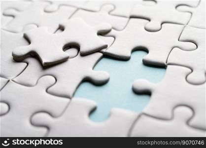 Jigsaw puzzle with missing piece. Missing puzzle pieces