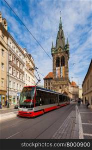 Jindrisska Tower in Prague with public transportation