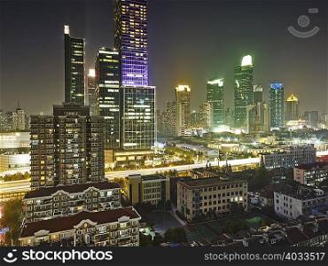 Jing An district at night, Shanghai, China