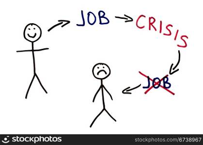 Job and crisis conception illustration over white.
