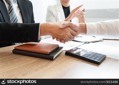 Job applicant business, career and placement businessperson shaking handwith candidate after successful negotiations or interview at the working place