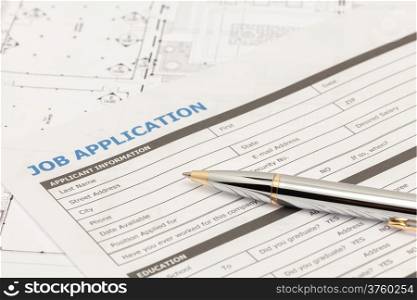 Job application form on architectural plan