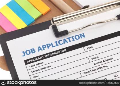 Job application form on sticky note