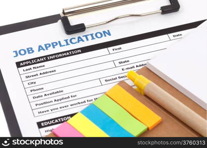 Job application form with notepad