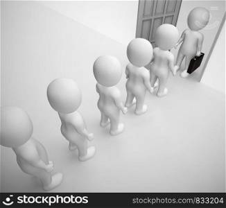 Job queue for interview and work shows Employment and professions. Unemployed or jobless applying for a workplace - 3d illustration