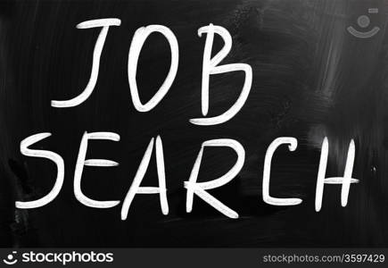 ""Job search" handwritten with white chalk on a blackboard"