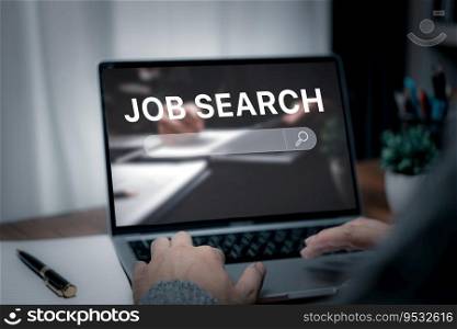 Job Search Online web page Human Resources Recruitment Career worker looking at screen.