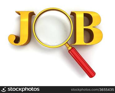 Job search. Text with loupe on white background. 3d