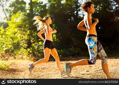 Joggers running in park