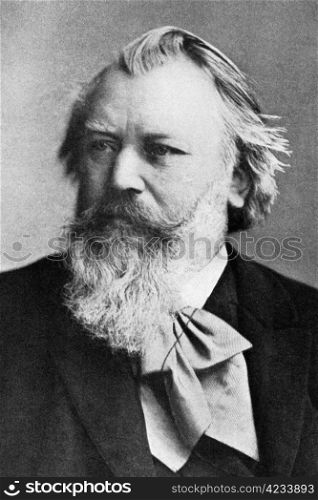 "Johannes Brahms (1833-1897) on engraving from 1908. German composer and pianist, one of the leading musicians of the Romantic period. Engraved by unknown artist and published in "The world&rsquo;s best music, famous songs. Volume 8", by The University Society, New York,1908."