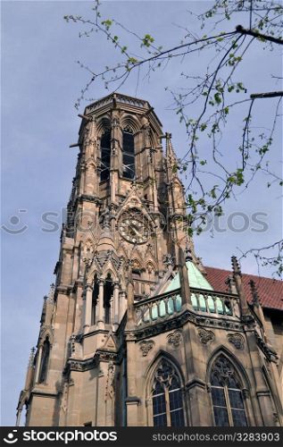 Johannes church in the middle of Feuersee in Stuttgart, Germany - the church tower was destroyed during world war two. The lake was serving as water resort for the fire brigades many years ago...