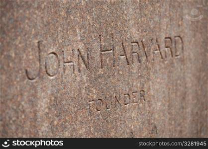 John Harvard memorial at Harvard University in Boston, Massachusetts, USA