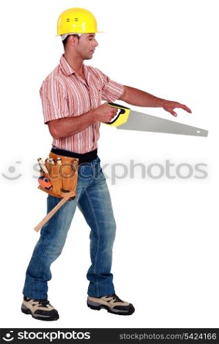 Joiner holding a saw