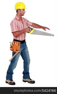 Joiner holding a saw