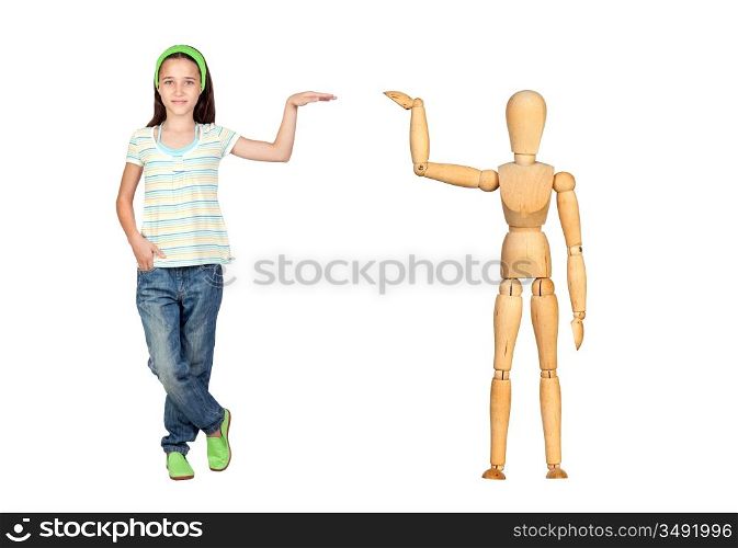 Jointed wooden mannequin isolated on white background