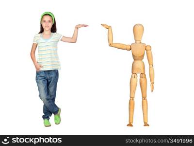 Jointed wooden mannequin isolated on white background