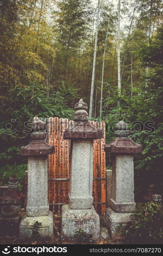 Jojakko-ji Shrine temple graveyard in Arashiyama bamboo forest, Kyoto, Japan. graveyard in Arashiyama bamboo forest, Kyoto, Japan