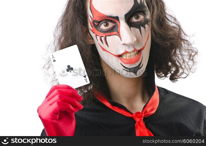 Joker with cards isolated on white