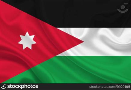 Jordan country flag on wavy silk fabric background panorama - illustration. Jordan country flag on wavy silk fabric background panorama