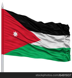 Jordan Flag on Flagpole , 3D Rendering, Isolated on White Background