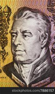 Joseph Banks (1743-1820) on 5 Dollars 1967 banknote from Australia. English naturalist, botanist and patron of the natural sciences.