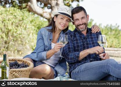joyful couple relaxing in the park