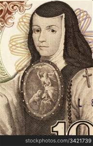Juana Ines de la Cruz (1651-1695) on 1000 Pesos 1984 Banknote from Mexico. Self-taught scholar and poet of the Baroque school, and nun of New Spain.