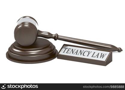 Judge gavel and tenancy law banner, 3D rendering