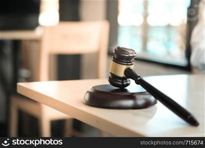 Judge gavel hammer on Lawyer desk