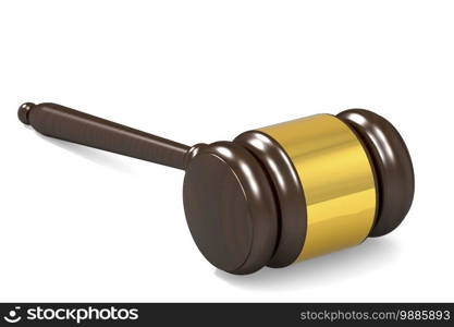 Judge hammer isolated on white background, 3d rendering