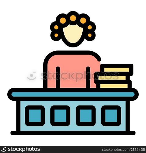 Judge in a wig icon. Outline judge in a wig vector icon color flat isolated. Judge in a wig icon color outline vector