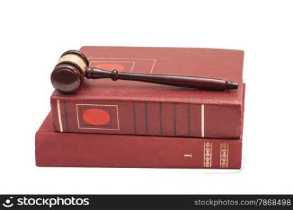 Judge&rsquo;s gavel and legal books on white background