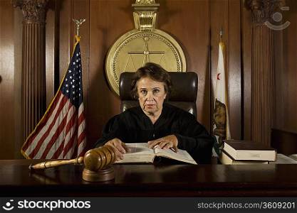 Judge sitting in court, portrait