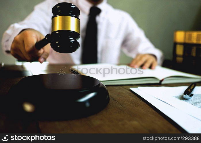 Judge with gavel on table. attorney, court judge,tribunal and justice concept.