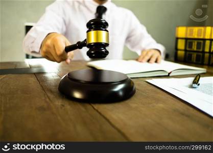 Judge with gavel on table. attorney, court judge,tribunal and justice concept.