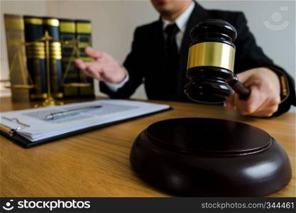 Judge with gavel on table. attorney, court judge,tribunal and justice concept.