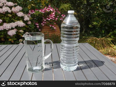 Jug against bottle of water to save plastic use