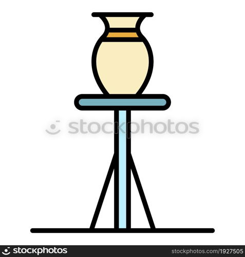 Jug on potter stand icon. Outline jug on potter stand vector icon color flat isolated. Jug on potter stand icon color outline vector