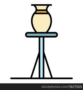Jug on potter stand icon. Outline jug on potter stand vector icon color flat isolated. Jug on potter stand icon color outline vector