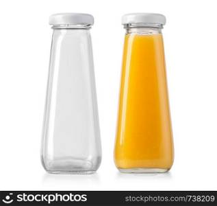 juice and empty bottles isolated on white with clipping path