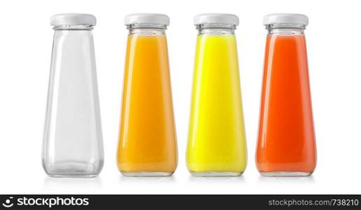 juice and empty bottles isolated on white with clipping path