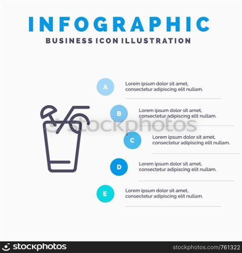Juice, Drink, Food, Spring Line icon with 5 steps presentation infographics Background