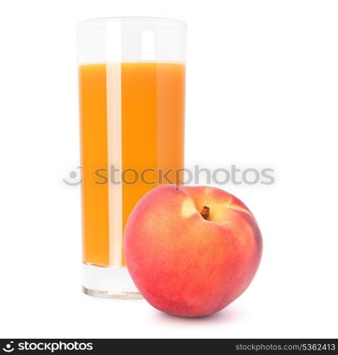 Juice glass and peach fruit isolated on white background cutout