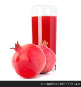 Juice glass and pomegranate fruit isolated on white background cutout