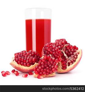 Juice glass and pomegranate fruit isolated on white background cutout
