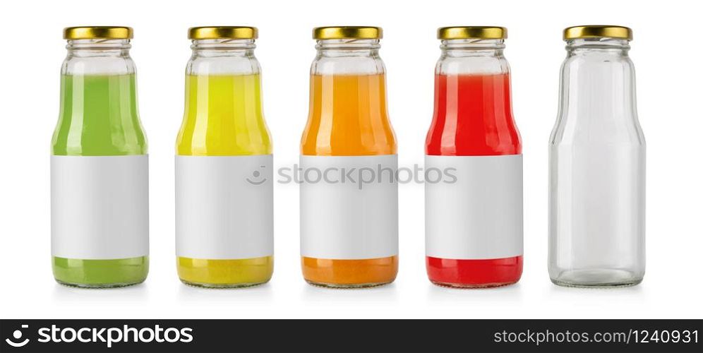 Juice glass bottles iand empty bottle solated on white