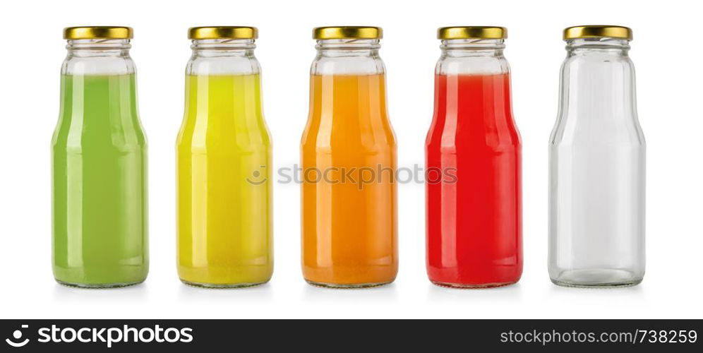 Juice glass bottles iand empty bottle solated on white